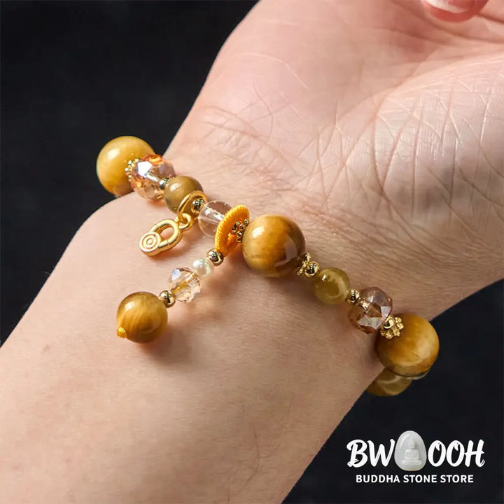 Buddha Stones Natural Tiger Eye Beads Weight Strength Bracelet - BWOOOH - Tiger Eye(Wrist Circumference: 15-17cm)