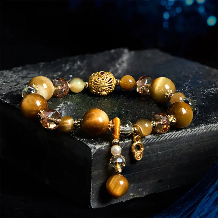 BWOOOH Natural Tiger Eye Beads Weight Strength Bracelet — Tiger Eye crystal healing bracelet for spiritual healing and min...