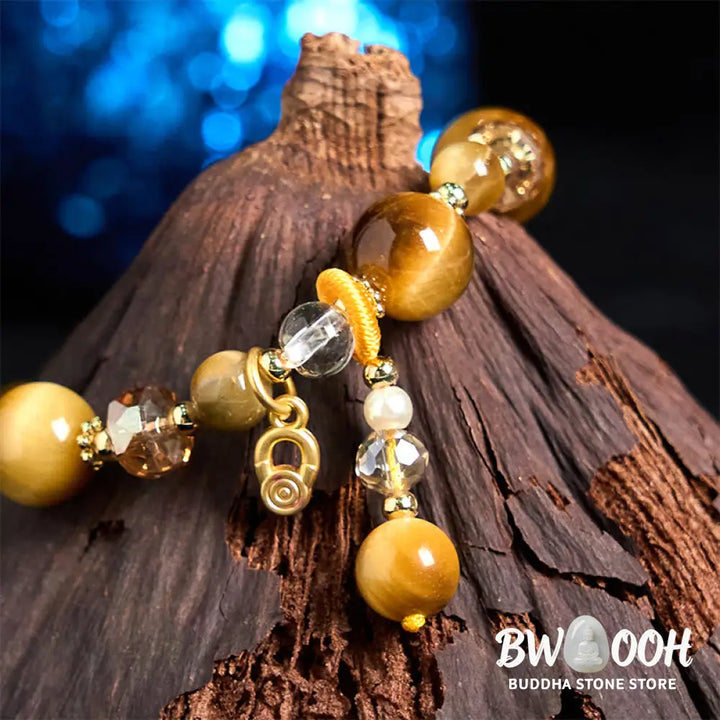 Buddha Stones Natural Tiger Eye Beads Weight Strength Bracelet - BWOOOH - Tiger Eye(Wrist Circumference: 15-17cm)