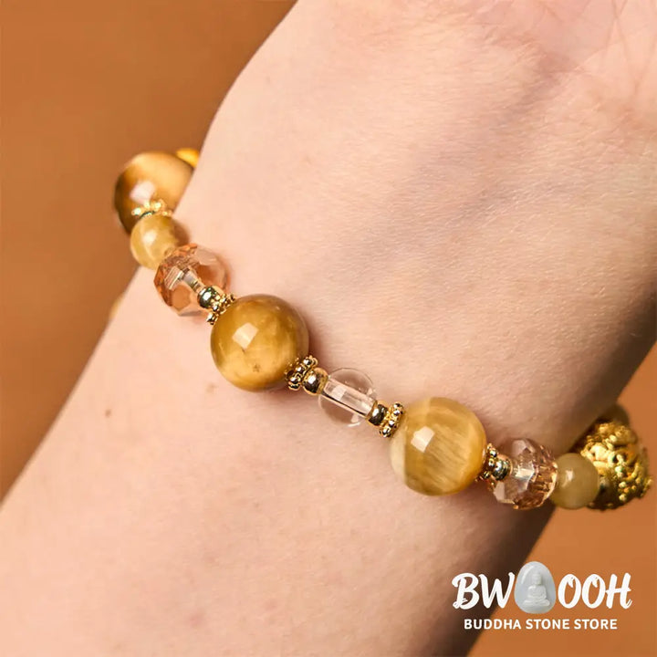 Buddha Stones Natural Tiger Eye Beads Weight Strength Bracelet - BWOOOH - Tiger Eye(Wrist Circumference: 15-17cm)