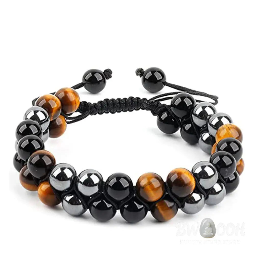 Buddha Stones Natural Tiger Eye Black Magnetite Black Onyx Double Row Beads Protection Bracelet - BWOOOH - Tiger