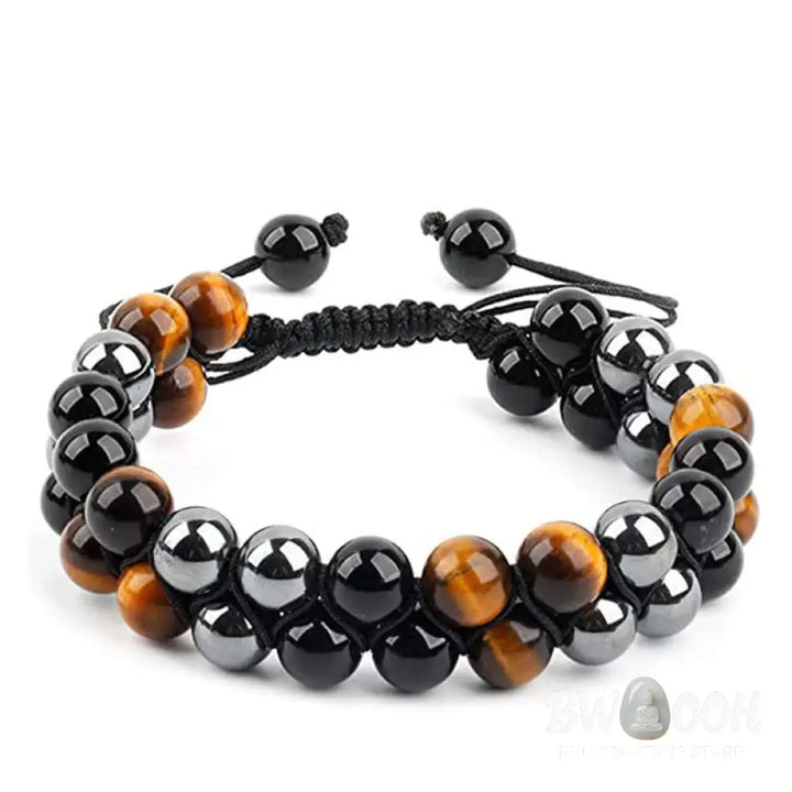 Buddha Stones Natural Tiger Eye Black Magnetite Black Onyx Double Row Beads Protection Bracelet - BWOOOH - Tiger