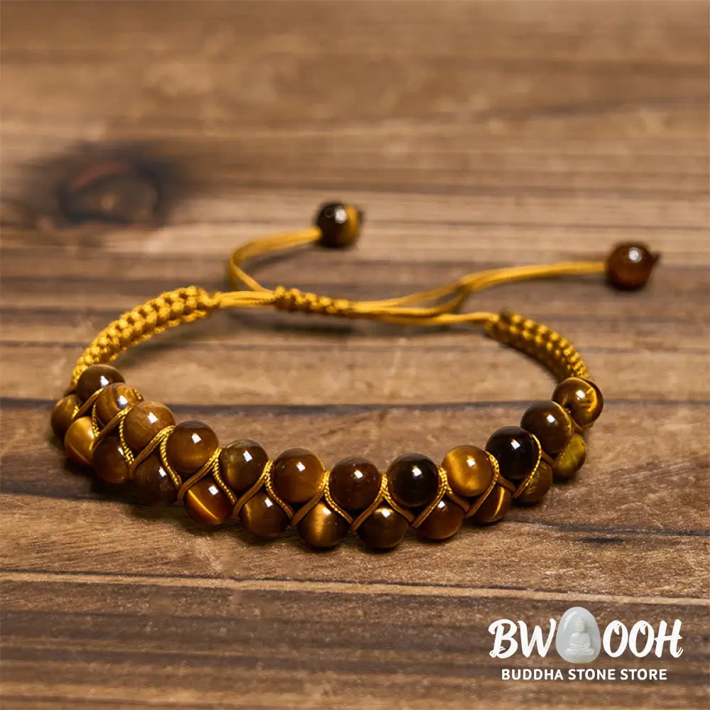 Buddha Stones Natural Tiger Eye Cinnabar Hand-woven Double Row Beads Protection Bracelet - BWOOOH - Bracelet