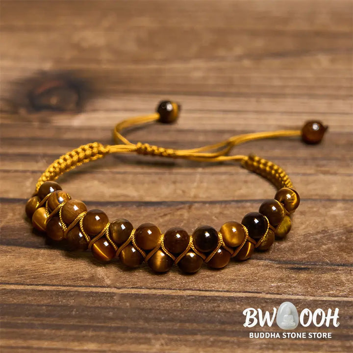 Buddha Stones Natural Tiger Eye Cinnabar Hand-woven Double Row Beads Protection Bracelet - BWOOOH - Bracelet