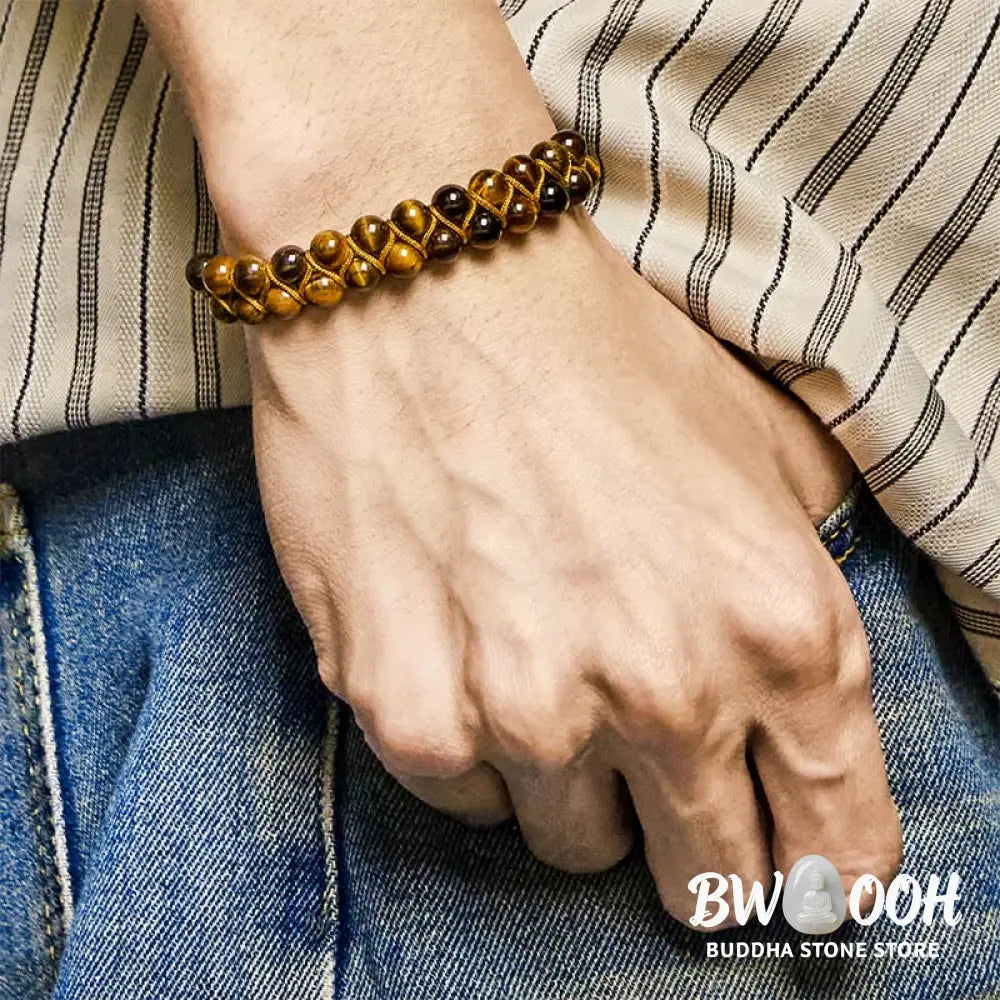 Buddha Stones Natural Tiger Eye Cinnabar Hand-woven Double Row Beads Protection Bracelet - BWOOOH - Bracelet