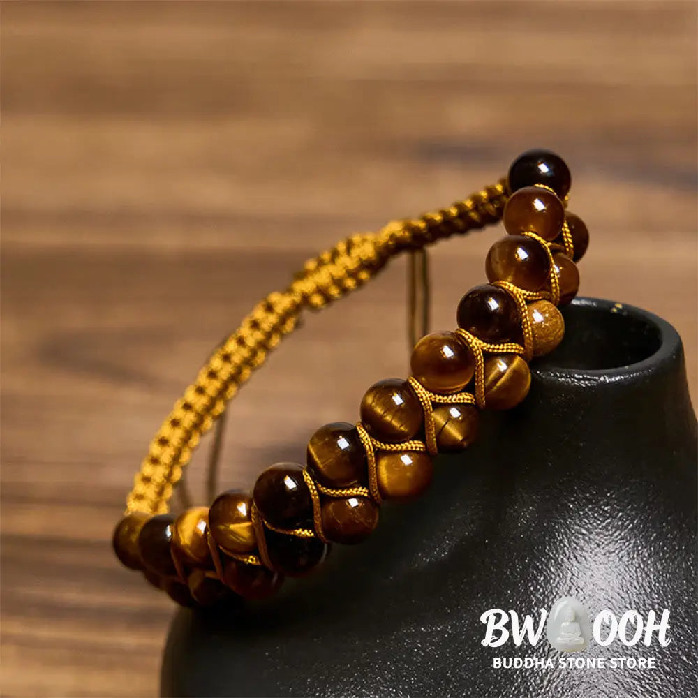 Buddha Stones Natural Tiger Eye Cinnabar Hand-woven Double Row Beads Protection Bracelet - BWOOOH - Bracelet