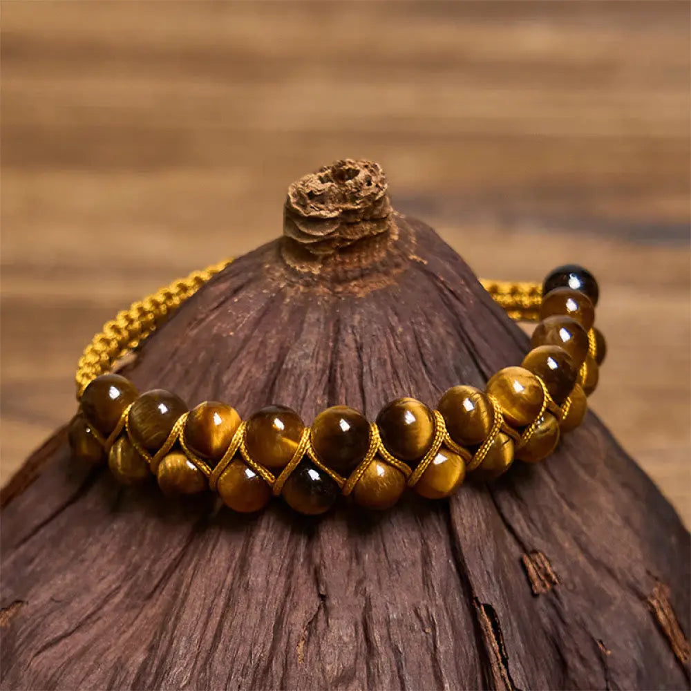 BWOOOH Natural Tiger Eye Cinnabar Hand-woven Double Row Beads Protection Bracelet — Tiger Eye crystal healing bracelet for...