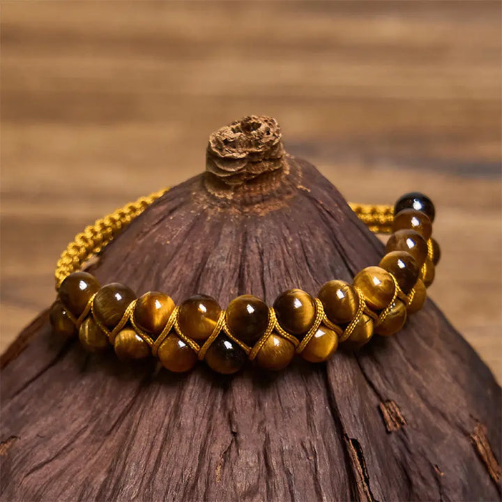 BWOOOH Natural Tiger Eye Cinnabar Hand-woven Double Row Beads Protection Bracelet — Tiger Eye crystal healing bracelet for...