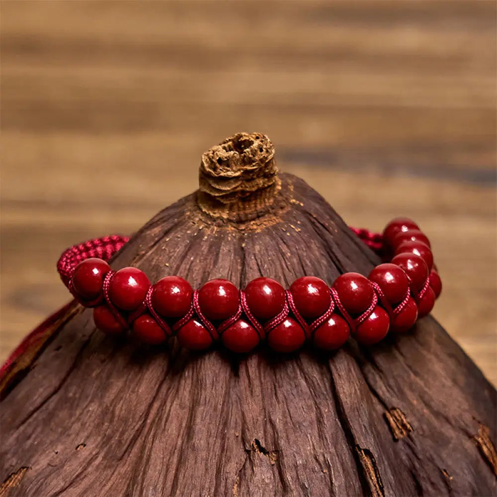 Buddha Stones Natural Tiger Eye Cinnabar Hand-woven Double Row Beads Protection Bracelet - BWOOOH - Cinnabar(Wrist