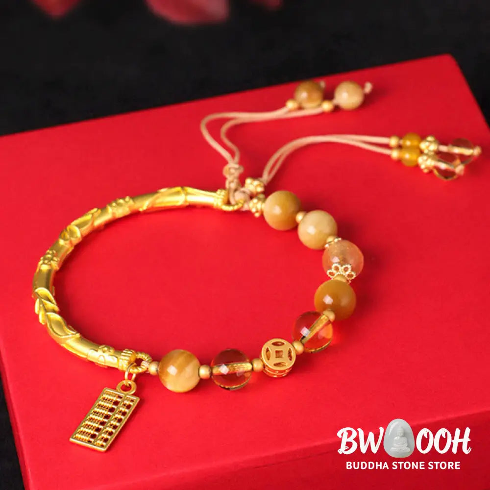 Buddha Stones Natural Tiger Eye Citrine Abacus Charm Protection Bracelet - BWOOOH - Tiger Eye Citrine(Inner Diameter: