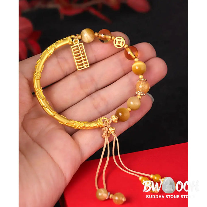 Buddha Stones Natural Tiger Eye Citrine Abacus Charm Protection Bracelet - BWOOOH - Tiger Eye Citrine(Inner Diameter:
