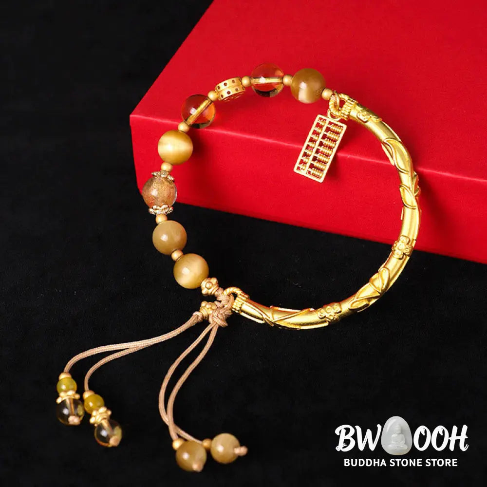 Buddha Stones Natural Tiger Eye Citrine Abacus Charm Protection Bracelet - BWOOOH - Tiger Eye Citrine(Inner Diameter: