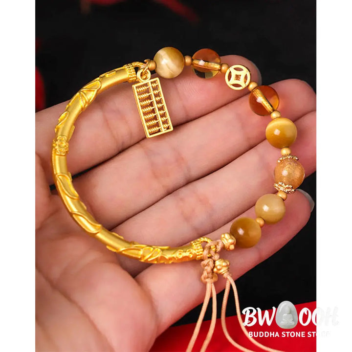 Buddha Stones Natural Tiger Eye Citrine Abacus Charm Protection Bracelet - BWOOOH - Tiger Eye Citrine(Inner Diameter:
