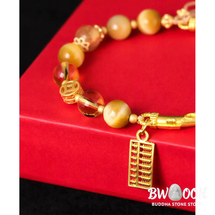 Buddha Stones Natural Tiger Eye Citrine Abacus Charm Protection Bracelet - BWOOOH - Tiger Eye Citrine(Inner Diameter: