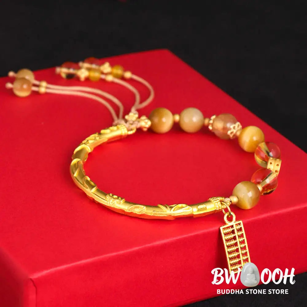 Buddha Stones Natural Tiger Eye Citrine Abacus Charm Protection Bracelet - BWOOOH - Tiger Eye Citrine(Inner Diameter: