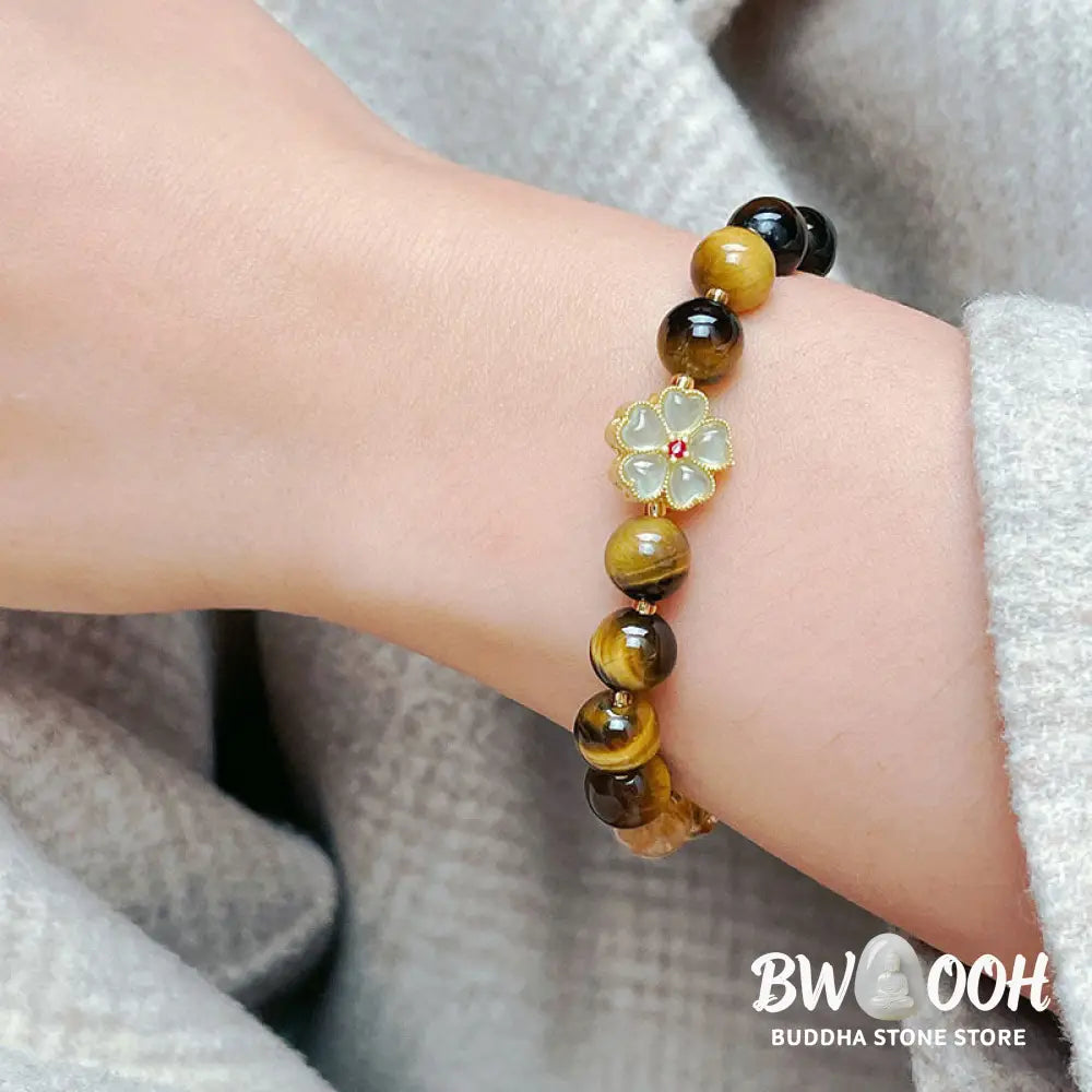 Buddha Stones Natural Tiger Eye Citrine Beads Flower Bell Courage Bracelet - BWOOOH - Tiger Eye Citrine(Wrist