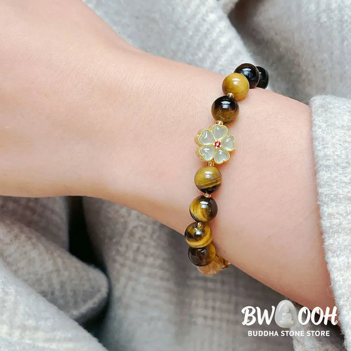 Buddha Stones Natural Tiger Eye Citrine Beads Flower Bell Courage Bracelet - BWOOOH - Tiger Eye Citrine(Wrist