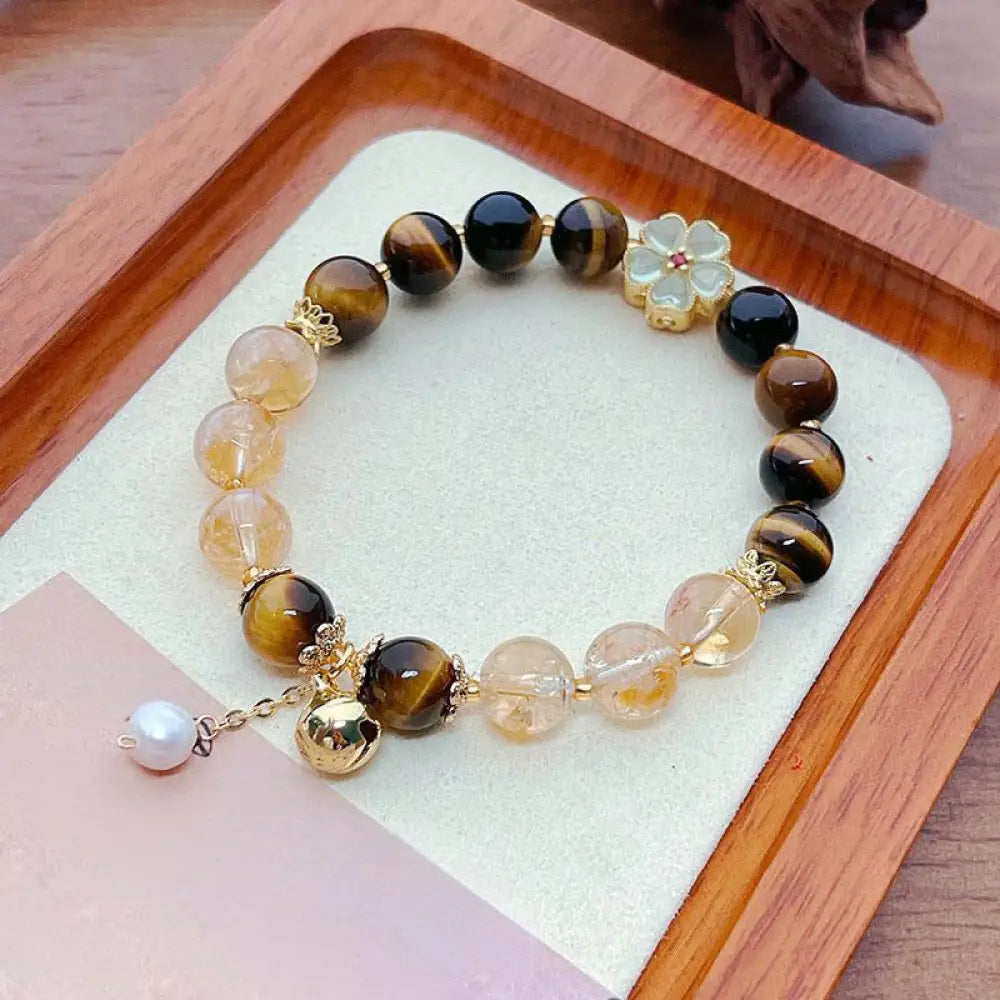 BWOOOH Natural Tiger Eye Citrine Beads Flower Bell Courage Bracelet — Tiger Eye crystal healing bracelet for spiritual hea...