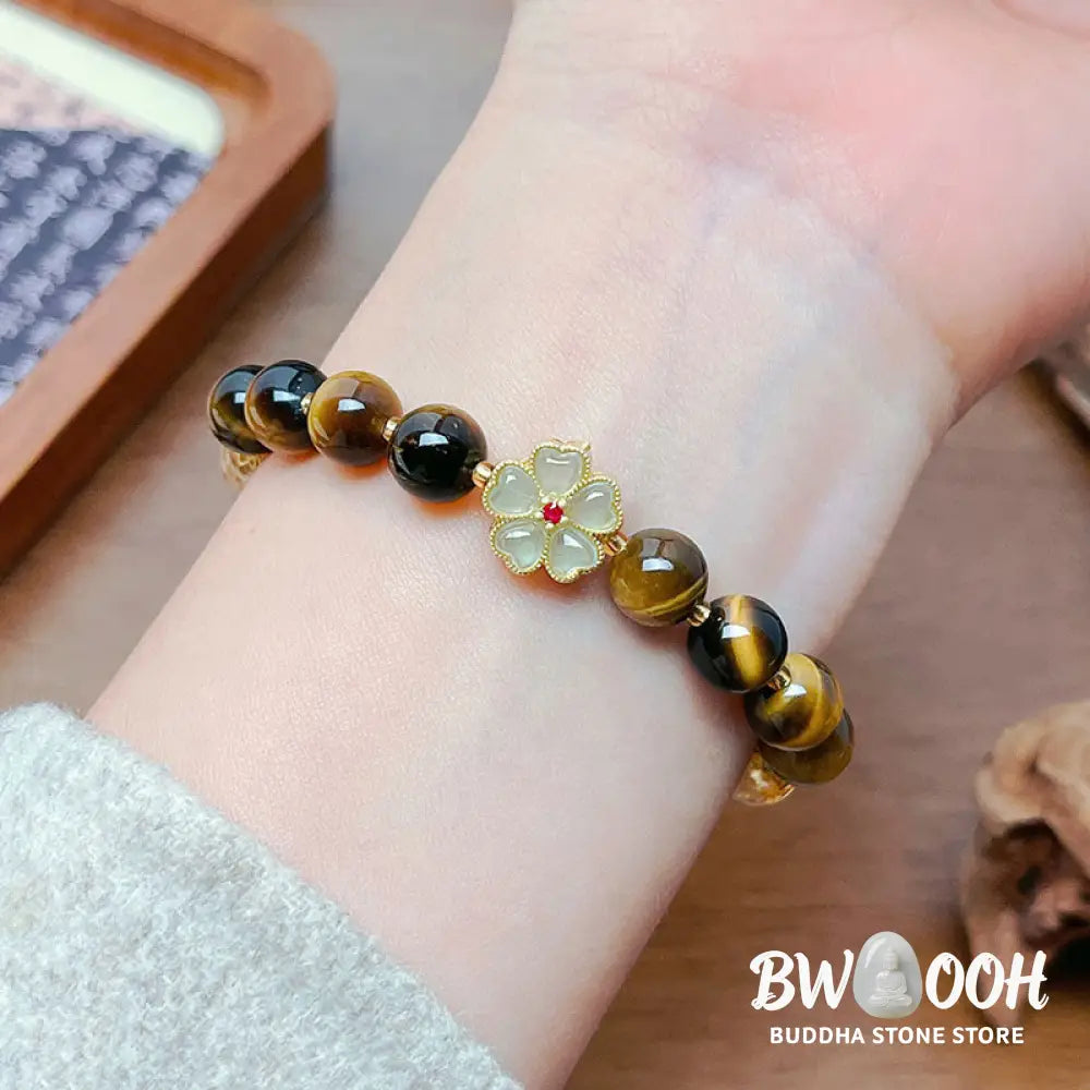 Buddha Stones Natural Tiger Eye Citrine Beads Flower Bell Courage Bracelet - BWOOOH - Tiger Eye Citrine(Wrist