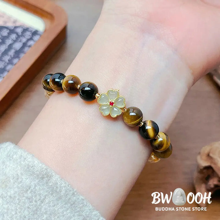 Buddha Stones Natural Tiger Eye Citrine Beads Flower Bell Courage Bracelet - BWOOOH - Tiger Eye Citrine(Wrist