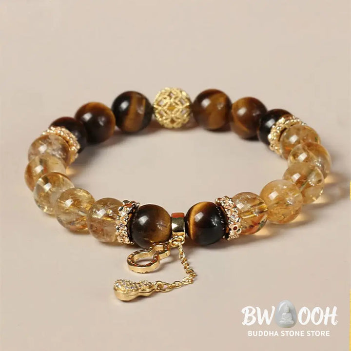Buddha Stones Natural Tiger Eye Citrine Beads Fortune Gourd Strength Bracelet - BWOOOH - Tiger Eye Citrine(Wrist
