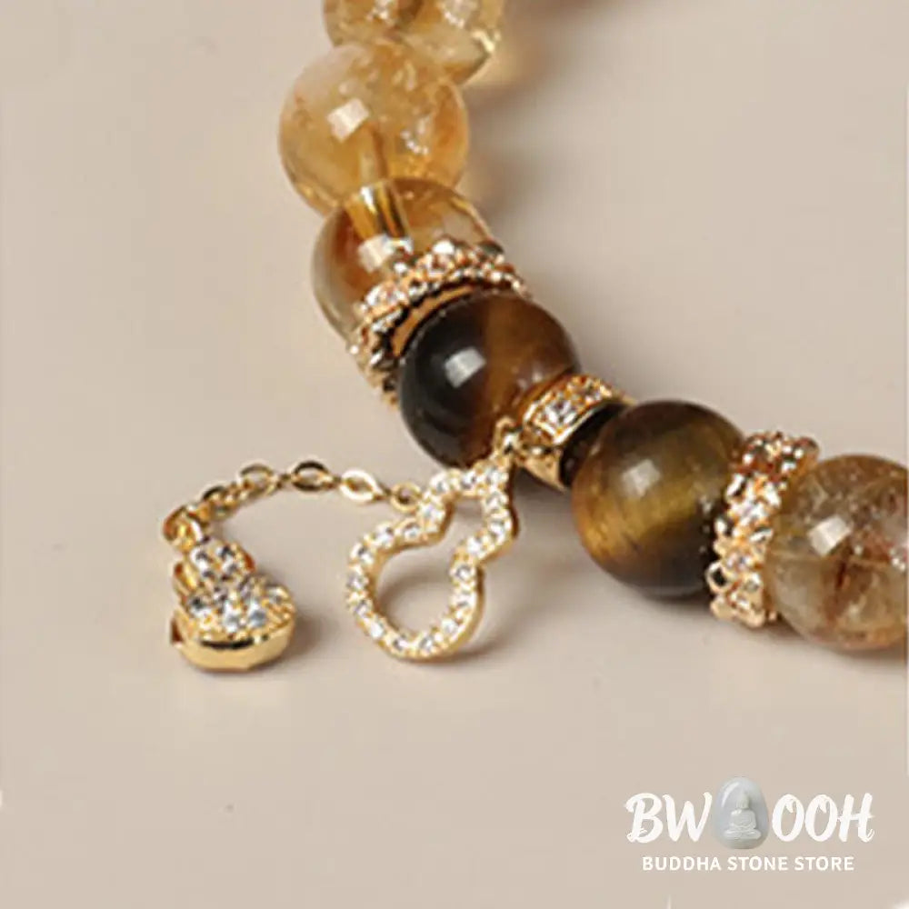 Buddha Stones Natural Tiger Eye Citrine Beads Fortune Gourd Strength Bracelet - BWOOOH - Tiger Eye Citrine(Wrist