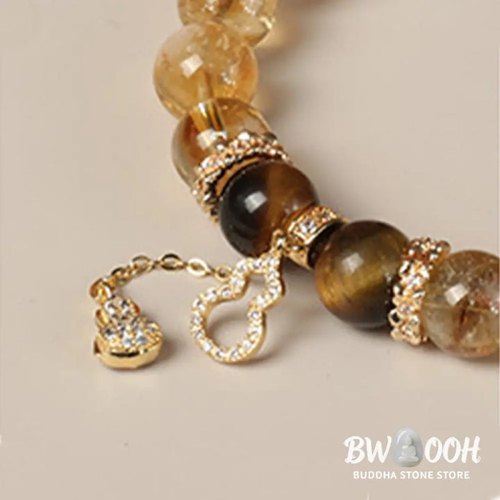 Buddha Stones Natural Tiger Eye Citrine Beads Fortune Gourd Strength Bracelet - BWOOOH - Tiger Eye Citrine(Wrist