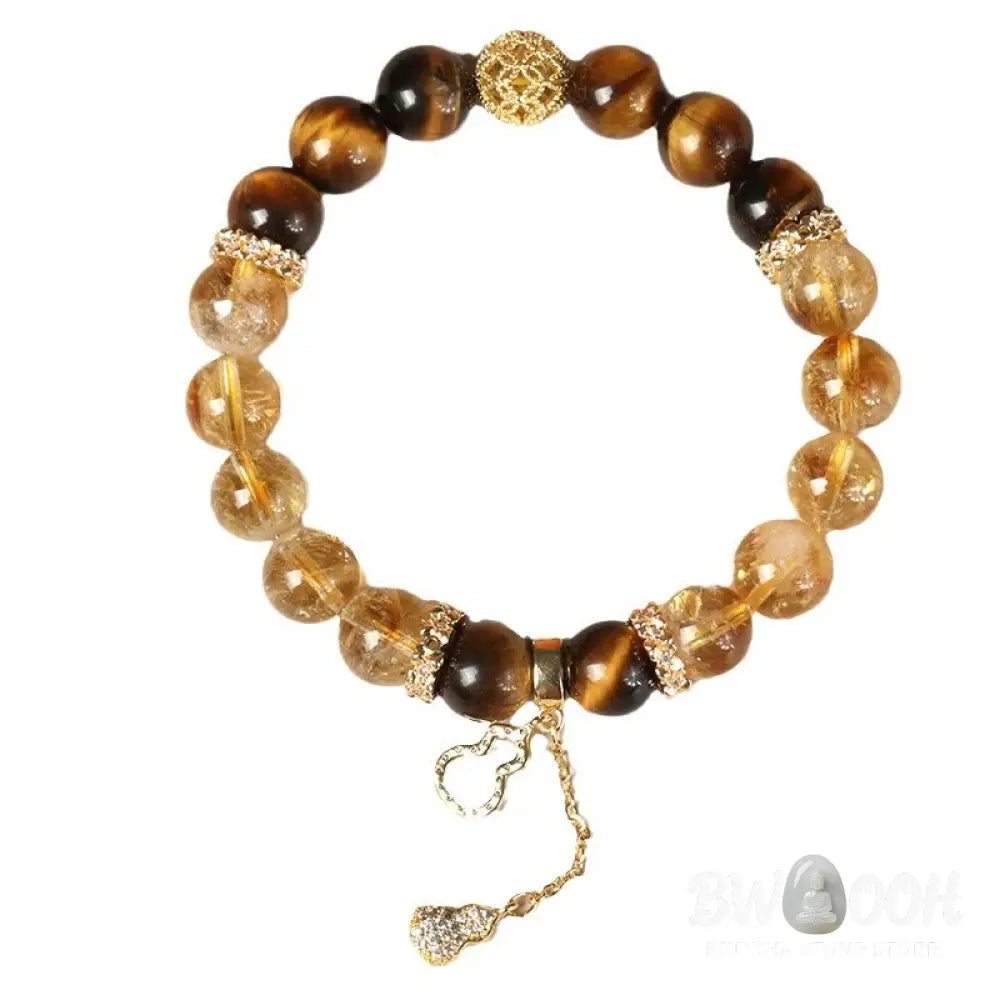 Buddha Stones Natural Tiger Eye Citrine Beads Fortune Gourd Strength Bracelet - BWOOOH - Tiger Eye Citrine(Wrist