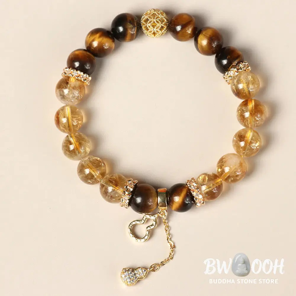 Buddha Stones Natural Tiger Eye Citrine Beads Fortune Gourd Strength Bracelet - BWOOOH - Tiger Eye Citrine(Wrist