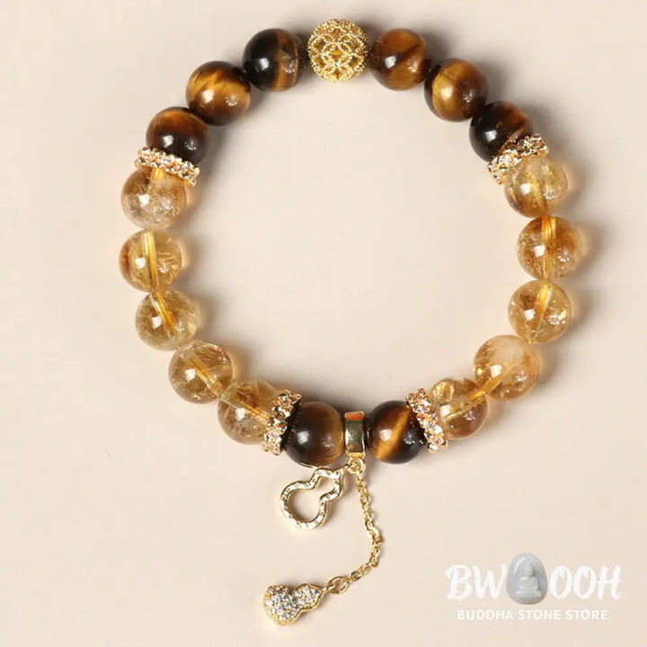 Buddha Stones Natural Tiger Eye Citrine Beads Fortune Gourd Strength Bracelet - BWOOOH - Tiger Eye Citrine(Wrist