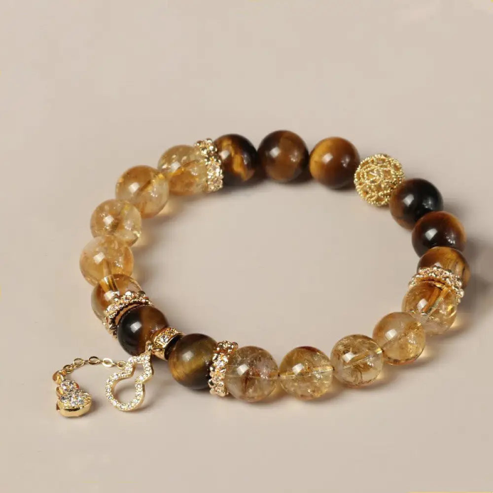 BWOOOH Natural Tiger Eye Citrine Beads Fortune Gourd Strength Bracelet - BWOOOH - Tiger Eye Citrine(Wrist