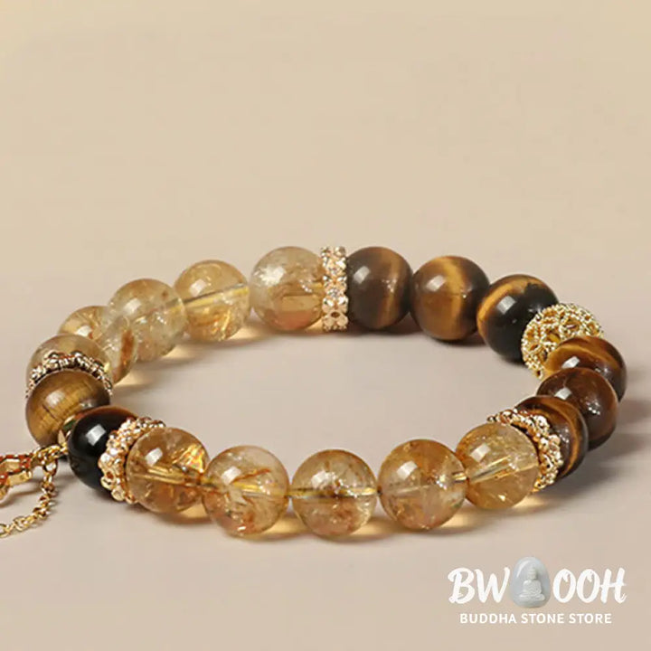 Buddha Stones Natural Tiger Eye Citrine Beads Fortune Gourd Strength Bracelet - BWOOOH - Tiger Eye Citrine(Wrist