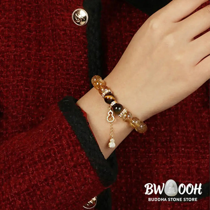 Buddha Stones Natural Tiger Eye Citrine Beads Fortune Gourd Strength Bracelet - BWOOOH - Tiger Eye Citrine(Wrist