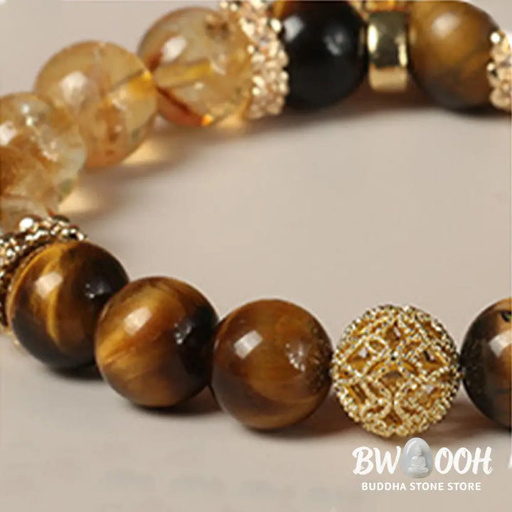 Buddha Stones Natural Tiger Eye Citrine Beads Fortune Gourd Strength Bracelet - BWOOOH - Tiger Eye Citrine(Wrist