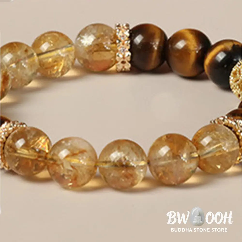 Buddha Stones Natural Tiger Eye Citrine Beads Fortune Gourd Strength Bracelet - BWOOOH - Tiger Eye Citrine(Wrist