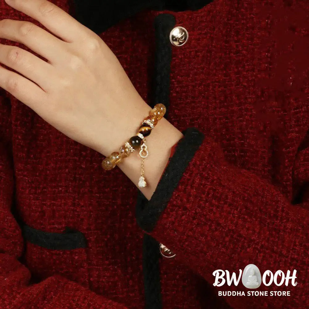 Buddha Stones Natural Tiger Eye Citrine Beads Fortune Gourd Strength Bracelet - BWOOOH - Tiger Eye Citrine(Wrist