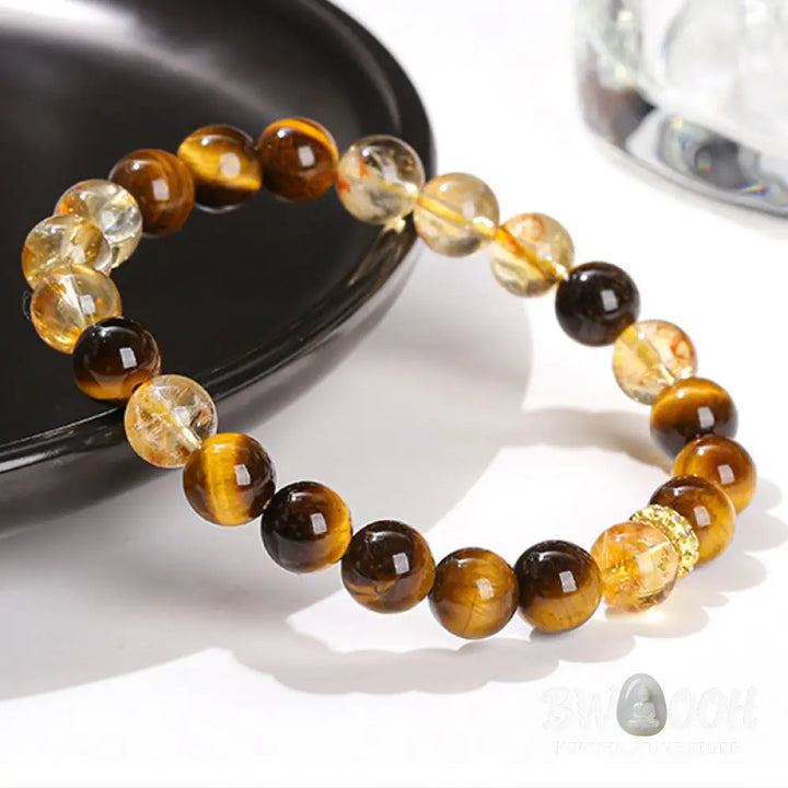 Buddha Stones Natural Tiger Eye Citrine Beads Strength Bracelet - BWOOOH - Tiger Eye Citrine(Wrist Circumference:
