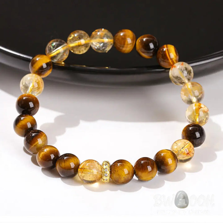 Buddha Stones Natural Tiger Eye Citrine Beads Strength Bracelet - BWOOOH - Tiger Eye Citrine(Wrist Circumference: