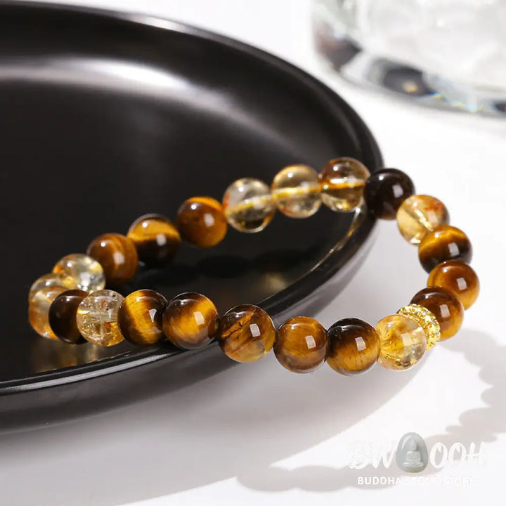 Buddha Stones Natural Tiger Eye Citrine Beads Strength Bracelet - BWOOOH - Tiger Eye Citrine(Wrist Circumference: