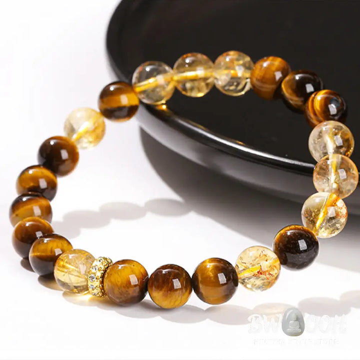Buddha Stones Natural Tiger Eye Citrine Beads Strength Bracelet - BWOOOH - Tiger Eye Citrine(Wrist Circumference: