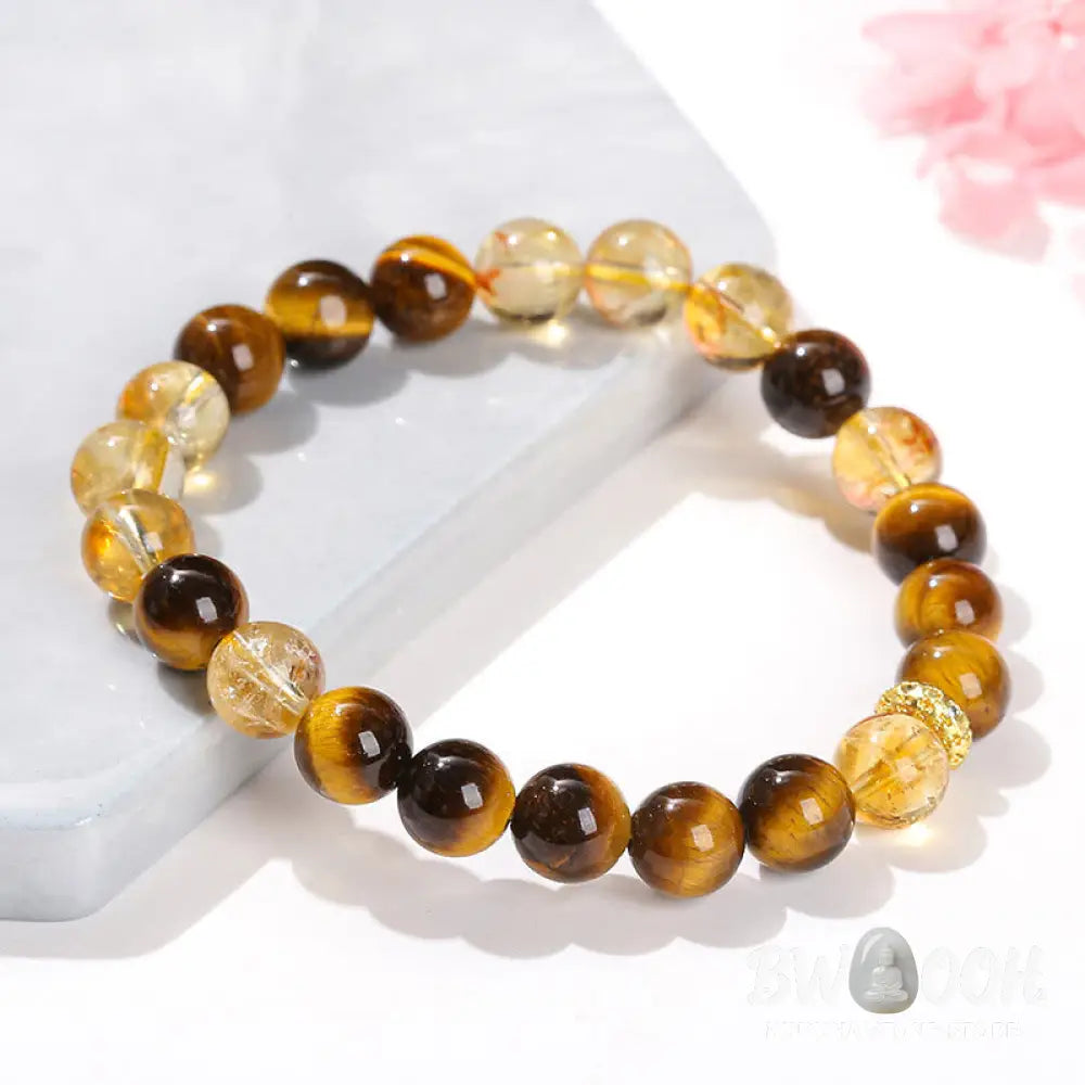 Buddha Stones Natural Tiger Eye Citrine Beads Strength Bracelet - BWOOOH - Tiger Eye Citrine(Wrist Circumference:
