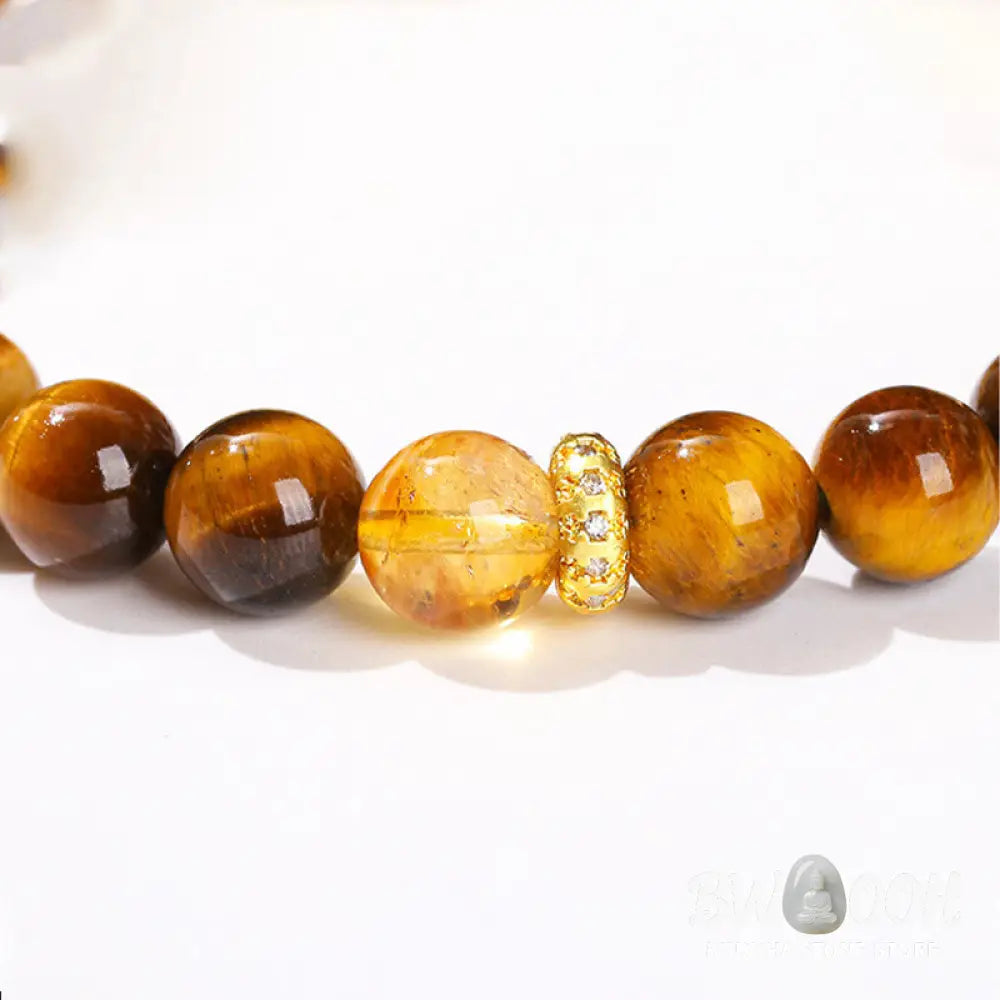 Buddha Stones Natural Tiger Eye Citrine Beads Strength Bracelet - BWOOOH - Tiger Eye Citrine(Wrist Circumference: