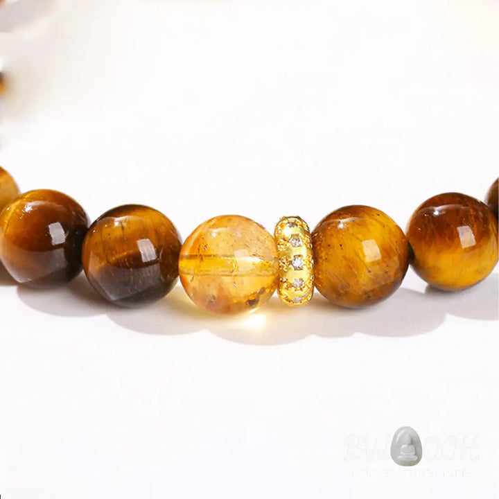 Buddha Stones Natural Tiger Eye Citrine Beads Strength Bracelet - BWOOOH - Tiger Eye Citrine(Wrist Circumference: