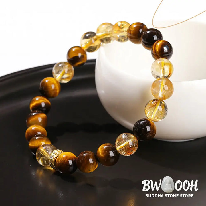 Buddha Stones Natural Tiger Eye Citrine Beads Strength Bracelet - BWOOOH - Tiger Eye Citrine(Wrist Circumference: