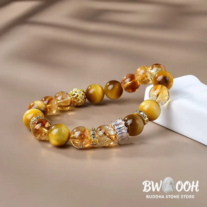 Buddha Stones Natural Tiger Eye Citrine Beads Strength Courage Bracelet - BWOOOH - Tiger Eye Citrine(Wrist