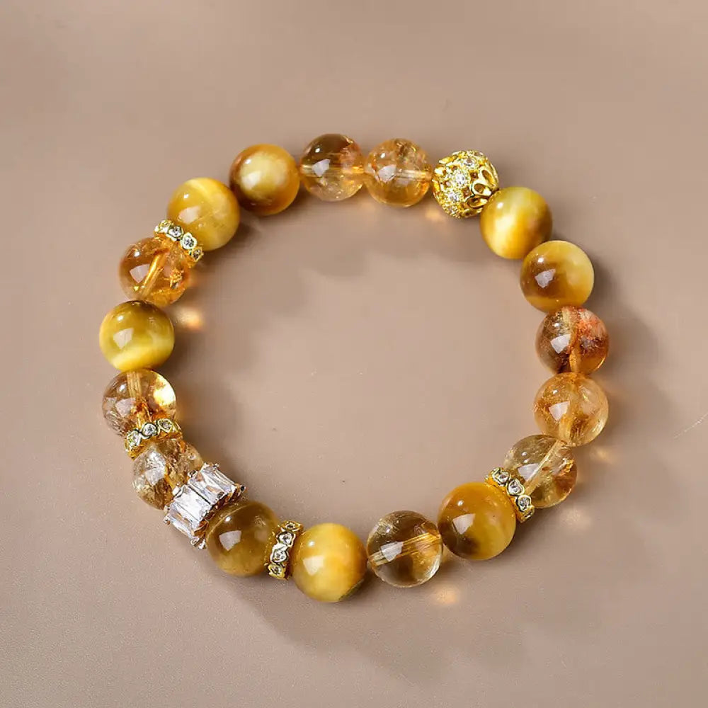 BWOOOH Natural Tiger Eye Citrine Beads Strength Courage Bracelet - BWOOOH - Tiger Eye Citrine(Wrist