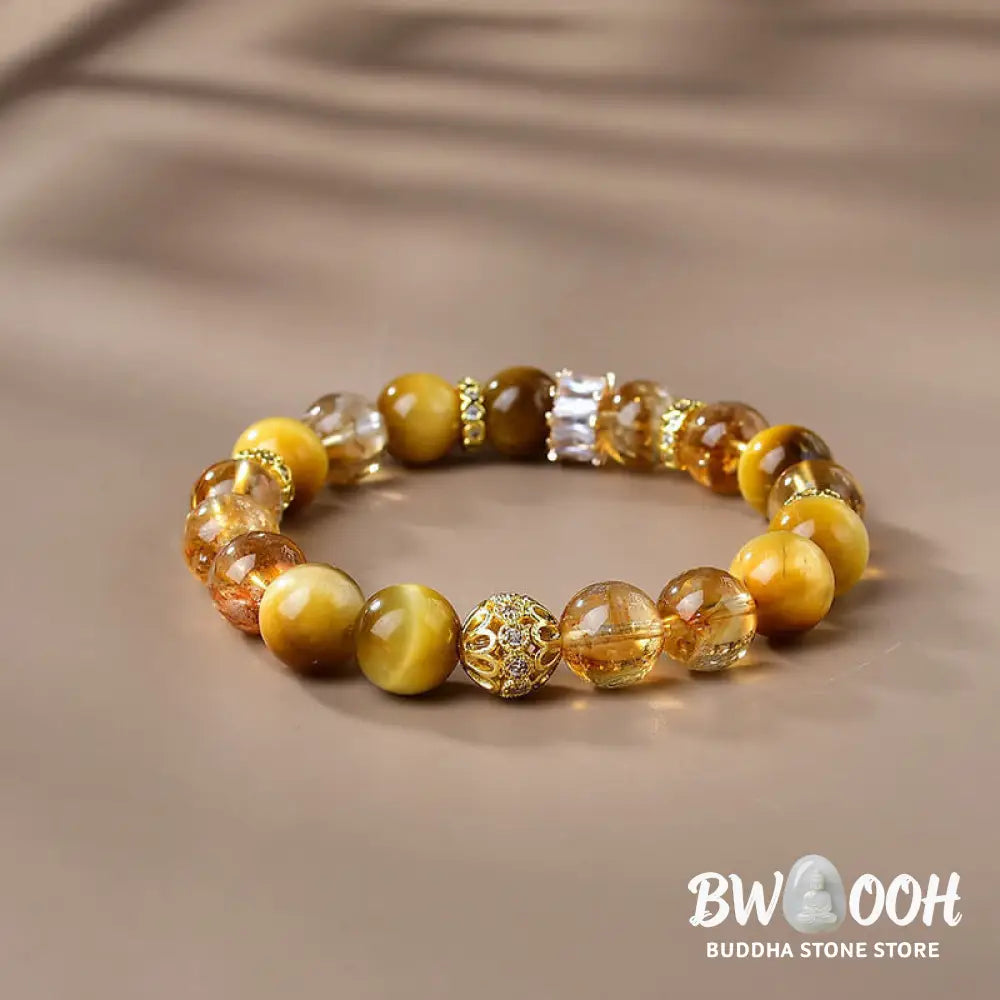 Buddha Stones Natural Tiger Eye Citrine Beads Strength Courage Bracelet - BWOOOH - Tiger Eye Citrine(Wrist