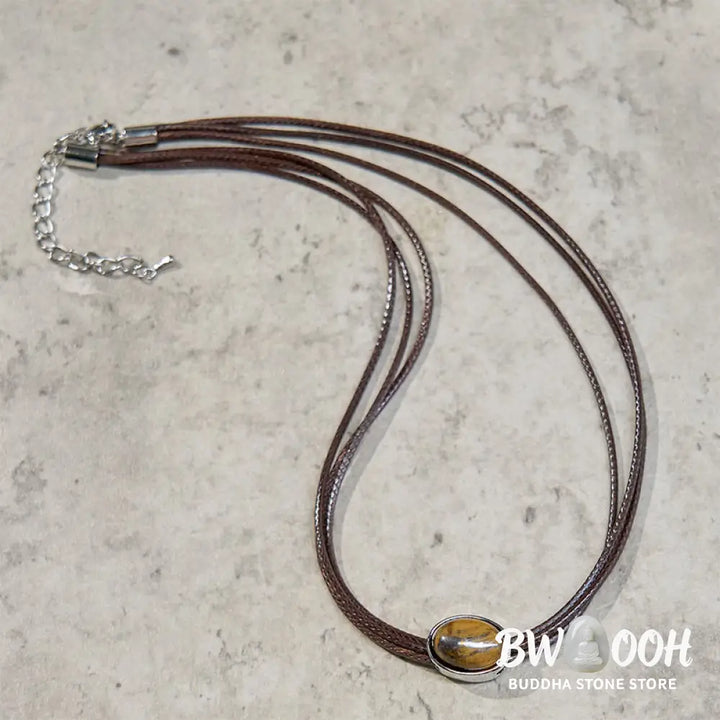 Buddha Stones Natural Tiger Eye Ellipse Protection Wax Rope Necklace Pendant - BWOOOH - Tiger Eye - Necklaces &amp; Pendants