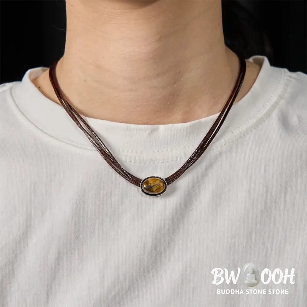 Buddha Stones Natural Tiger Eye Ellipse Protection Wax Rope Necklace Pendant - BWOOOH - Tiger Eye - Necklaces &amp; Pendants