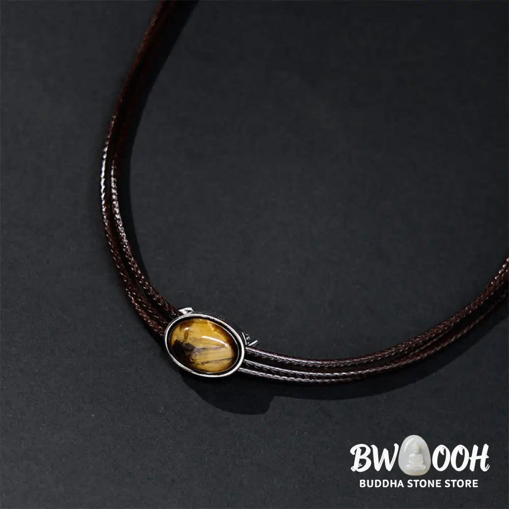 Buddha Stones Natural Tiger Eye Ellipse Protection Wax Rope Necklace Pendant - BWOOOH - Tiger Eye - Necklaces &amp; Pendants